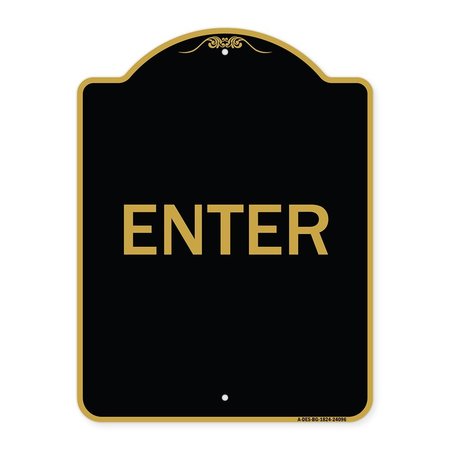 SIGNMISSION Designer Series Sign-Enter Sign Enter, Black & Gold Aluminum Sign, 18" x 24", BG-1824-24096 A-DES-BG-1824-24096